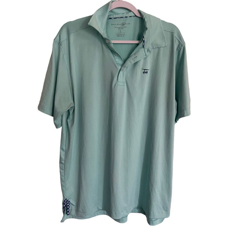 Bald Head Blues Mens Green Three Button Placket Short Sleeve Polo Shirt Large